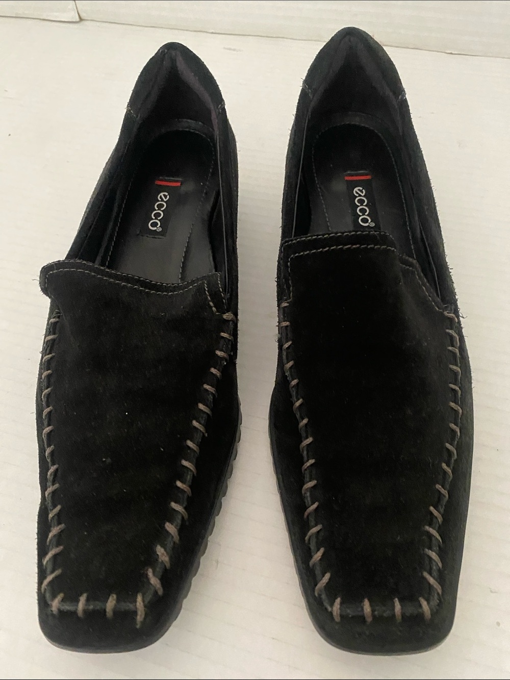 ECCO Black Suede Moccasin-Style Slip-On Loafers size 38/8